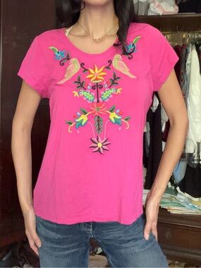 Charter Club Embroidered Scoop Neck Women’s Top - Pink